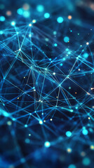 Leinwandbilder - Plexus of interconnected glowing nodes forming a complex digital structure, representing network, technology, and connection