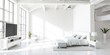 © Naksit - Modern loft bedroom interior in white with sleek furniture and large windows, luxury, loft, bright