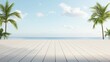 © pornthip - Serene tropical paradise, wooden floor with palm trees, ideal for relaxation and escape
