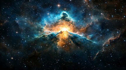 Poster - Nebula glowing faintly over cosmic landscape space digital art ethereal wide-angle peaceful cosmic scene