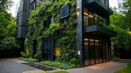Aufkleber - Modern home with vertical garden wall urban setting architectural design green environment contemporary viewpoint