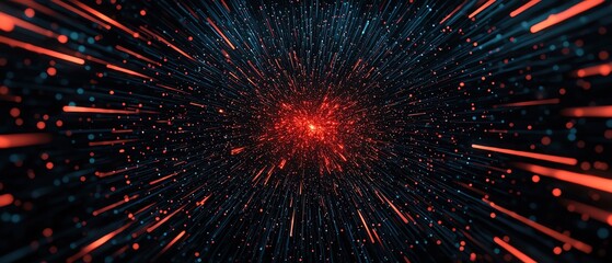 Poster - a dynamic abstract image showcasing vibrant red and blue light trails in motion.