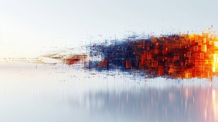 Fototapete - Dynamic abstract lines in blue red and yellow race across a clean white background creating a striking presentation design with a minimalist aesthetic.