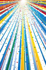 Poster - Vibrant lines in blue red and yellow shoot across a white backdrop creating an energetic and minimalist visual effect perfect for modern presentations or art displays.