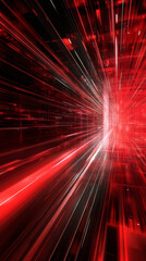 Fototapete - Vivid red light streaks converging dynamically toward luminous epicenter, representing high-tech motion and technological innovation