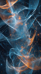 Aufkleber - Digital particles swirling, blending orange and blue in dynamic motion, representing cyberspace network visualization