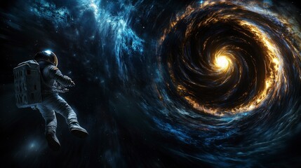 Aufkleber - Astronaut floating in cosmic vortex deep space digital art ethereal environment wide angle exploration concept