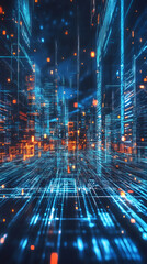 Aufkleber - Futuristic cityscape made of digital code is representing the metaverse and the future of internet