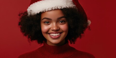 Wall Mural - Girl in Santa Hat Smiling