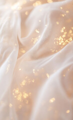 Wall Mural - a close-up of delicate tulle fabric with shimmering golden threads,