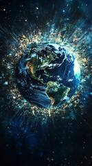 Leinwandbilder - Earth radiating digital information into the universe, creating a network of interconnected data, symbolizing global communication and the digital age