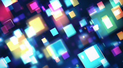 Poster - abstract background with colorful squares and bokeh lights,