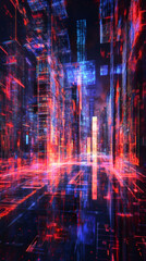 Poster - Digital art of a futuristic city with skyscrapers glowing with vibrant neon lights, creating a mesmerizing cityscape at night