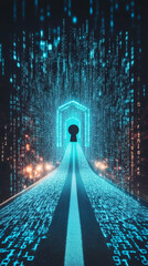 Aufkleber - Digital road leading to keyhole with falling binary code suggesting cybersecurity and data protection
