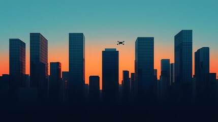 Poster - a hyper modern business district with towering glass skyscrapers and hovering drone taxis showcasing