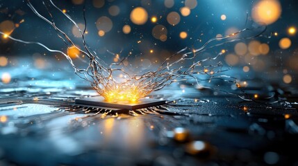 Poster - Modern Computer Chip with Abstract Light Effects