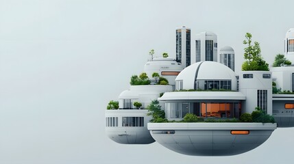 Poster - a visionary conceptual design of a floating city with interconnected dome like sustainable skyscrape
