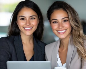 Smiling Businesswomen in Professional Attire