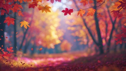 Wall Mural - vibrant autumn forest showcasing colorful leaves and serene pathways in a tranquil setting