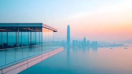 Poster - Breathtaking observation tower with transparent sky decks suspended high above the mesmerizing city skyline offering a panoramic view of the urban landscape at sunset or sunrise  The sleek