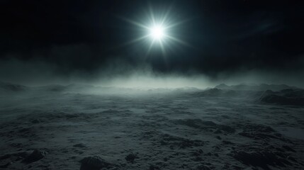 Wall Mural - a serene lunar landscape illuminated by a bright star in the night sky.