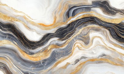 Poster - Elegant, abstract watercolor painting design with black, gold, and white accents