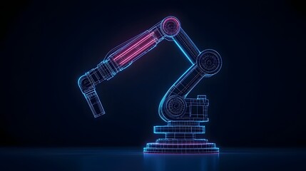Poster - Floating Holographic Robotic Arm Blueprint Showcasing Cutting Edge High Tech Engineering Innovation with Ultra Detailed Mechanical Visualization and a Bright Ambient Glow
