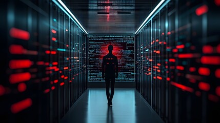 Poster - Futuristic AI Powered Cyber Awareness Center featuring Holographic Digital Security Monitoring and Online Safety Education  Showcasing advanced technology cybersecurity and data management in a sleek