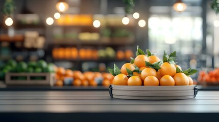 Poster - Futuristic and floating produce showcased in a clean modern store setting creating an immersive and captivating interactive shopping experience for consumers