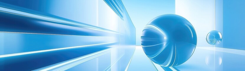 Leinwandbilder - Abstract blue - toned digital artwork with spherical shapes and flowing lines, suitable as a high - tech wallpaper.