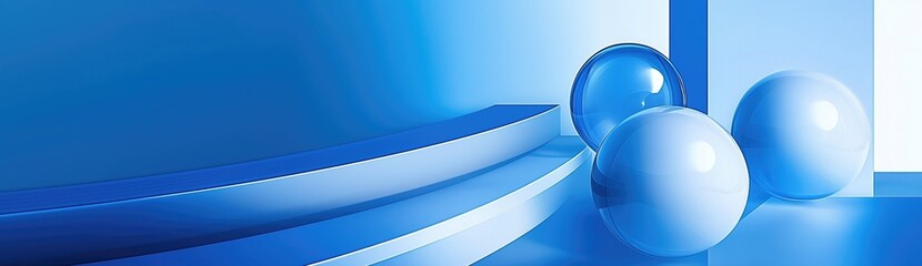Leinwandbilder - Abstract blue - themed digital artwork with glossy spherical shapes and smooth lines, ideal as a high - tech wallpaper.