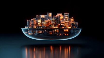 Poster - Futuristic Holographic Architecture Rendering of Floating 3D Urban Development Model with Glowing Accents and Ultra Modern Design Visualization