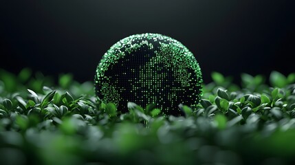 Poster - futuristic holographic data sphere visualizing environmental metrics corporate responsibility and et