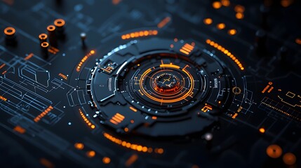 Poster - Futuristic holographic engineering blueprint showcasing intricate 3D rotating mechanical parts glowing lines precise schematics and lighting creating a captivating technological visualization