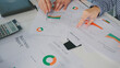 © Leny Studio - Business analysis captured through vibrant pie charts bar graphs on a document Financial Documents report marketing startup goals investment strategy saving performance teamwork management