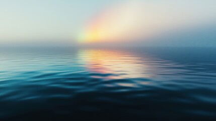 Wall Mural - a tranquil view of the ocean at sunset with a soft rainbow in the sky.