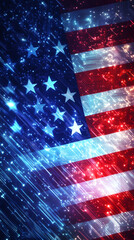 Leinwandbilder - American flag waving over a background of digital circuits, representing the concept of technology and innovation in the USA