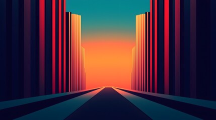 Poster - Futuristic skyscraper with sharp geometric lines and glass facades reflecting the vibrant colors of a breathtaking sunset  A modern architectural masterpiece showcasing the beauty of sleek
