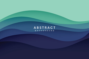 Wall Mural - realistic green and blue gradient colorful paper cut wave vector abstract background