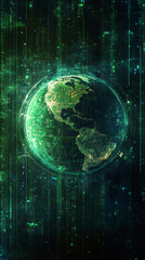 Aufkleber - Global digital network surrounding rotating planet Earth, representing worldwide data transmission and interconnected technological communication