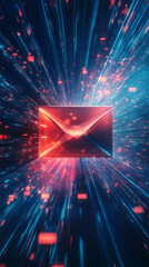 Aufkleber - Email icon exploding with data streams, symbolizing speed and efficiency of digital communication in modern era