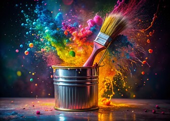Poster - Double Exposure: Vibrant Paint Splash & Artistic Paintbrush