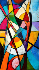 Poster - Geometric abstract painting featuring vivid colors and dynamic shapes, evoking a sense of energy and movement