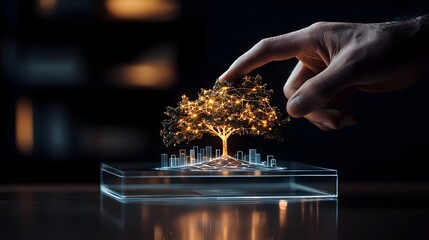 Poster - holographic sustainability policy simulator featuring AI powered predictions for carbon footprint reduction and climate adaptation strategies