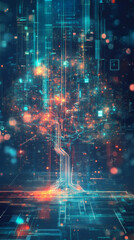 Aufkleber - Digital tree branching from electronic circuit, symbolizing AI technology, data processing, machine learning innovation
