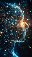Aufkleber - Artificial intelligence forming a human face with glowing network connections, symbolizing the concept of machine learning and neural networks