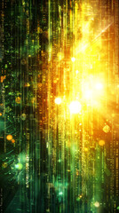 Leinwandbilder - Glowing golden streams of binary digits revealing technological data flow and digital connectivity