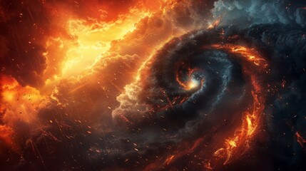 Poster - swirling cosmic storm with fiery clouds and swirling colors in a dramatic space scene