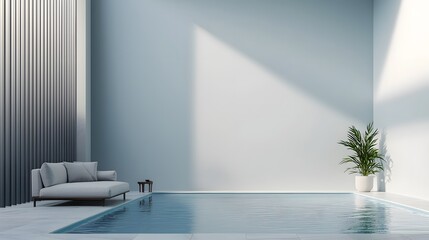 Poster - Ultra detailed Holographic Luxury Interior Design Visualization Featuring a Sleek Modern 3D Floating Room with a Luminous Soft Reflective Aesthetic and Clean Elegant Architectural Styling