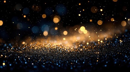 Wall Mural - Abstract shimmering background with golden and blue bokeh effects.